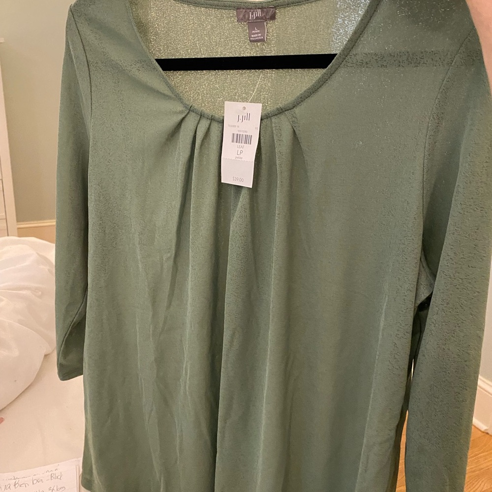 NWT j Jill large petite green top with three quarter length sleeves